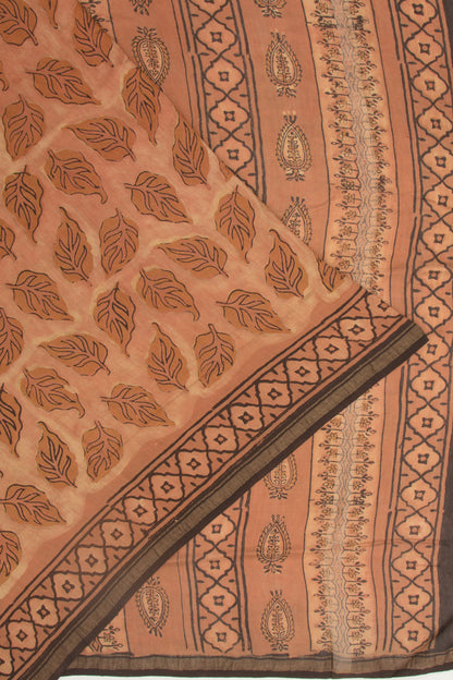 Chanderi Silk Floral Printed Brown Saree