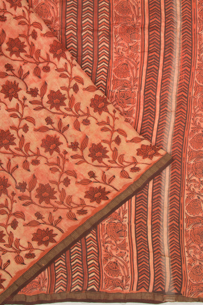 Chanderi Silk Floral Printed Orange Saree