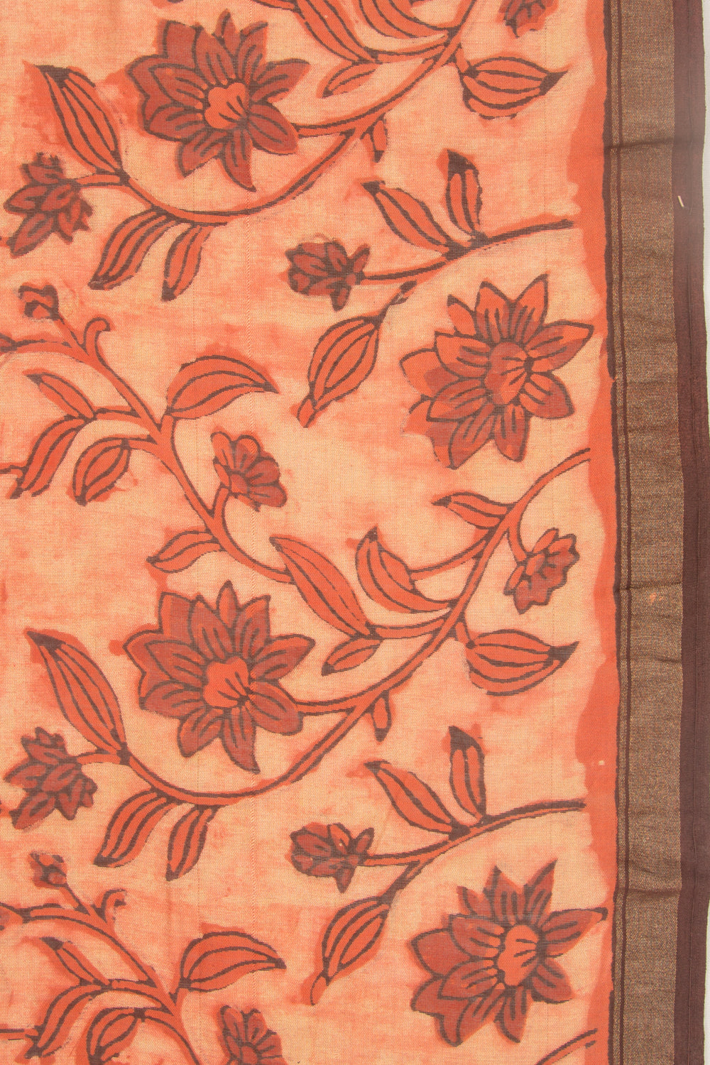 Chanderi Silk Floral Printed Orange Saree