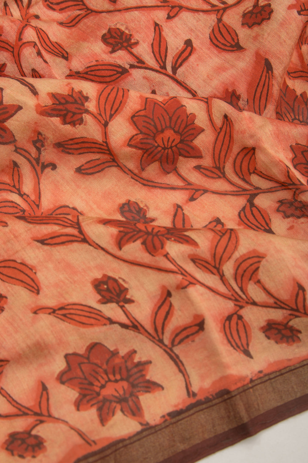 Chanderi Silk Floral Printed Orange Saree