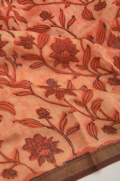 Chanderi Silk Floral Printed Orange Saree