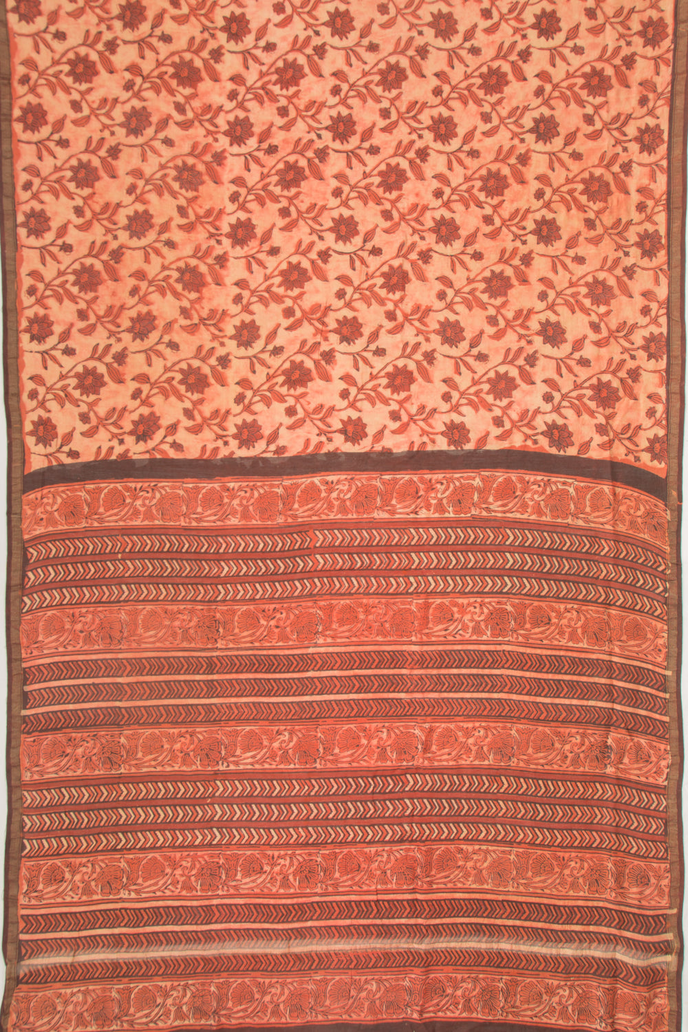 Chanderi Silk Floral Printed Orange Saree
