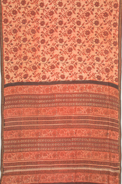 Chanderi Silk Floral Printed Orange Saree