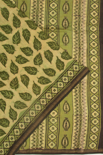 Chanderi Silk Printed Green Saree