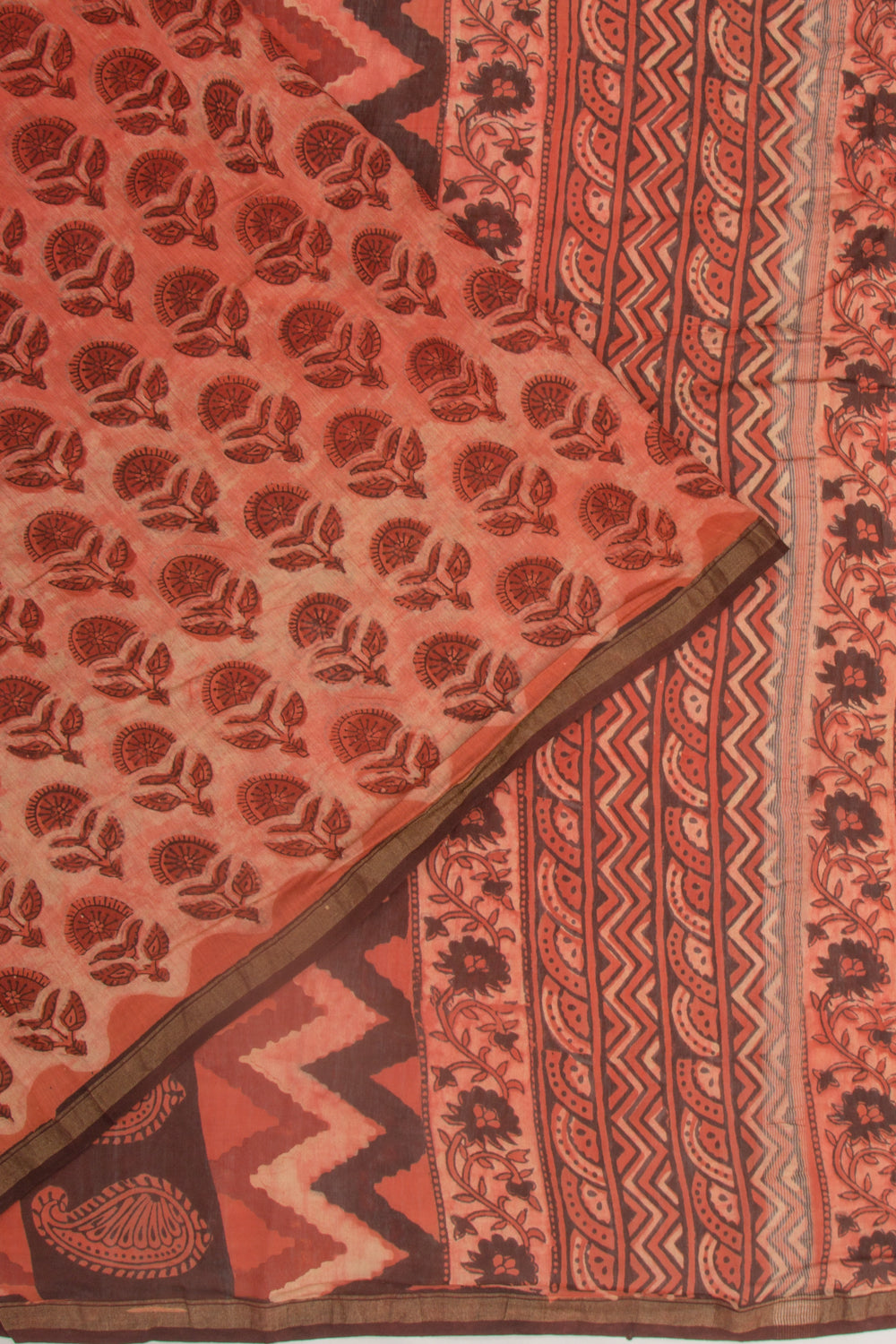 Chanderi Cotton Floral Printed Orange Saree