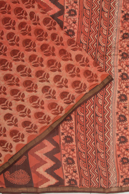 Chanderi Cotton Floral Printed Orange Saree