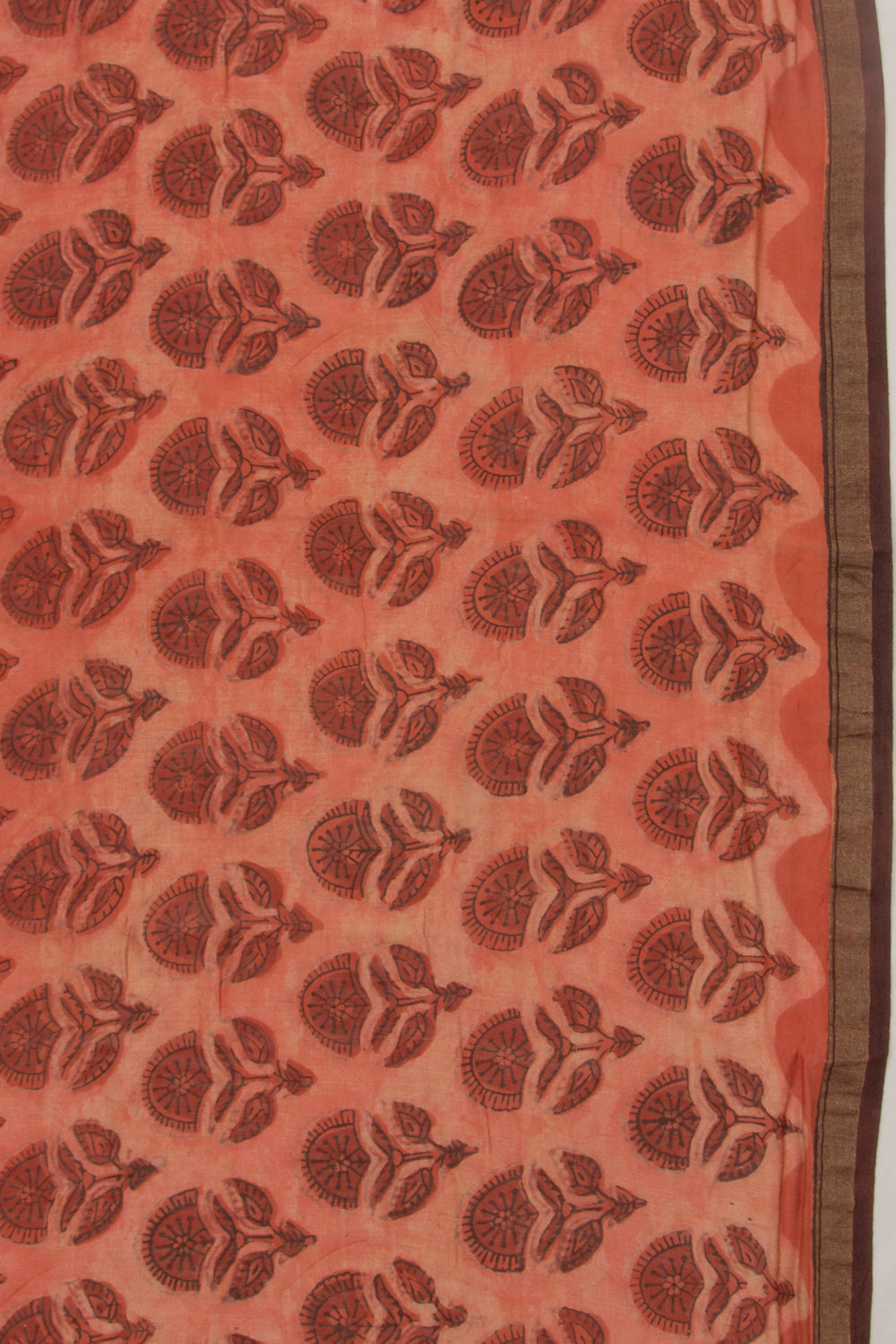 Chanderi Cotton Floral Printed Orange Saree