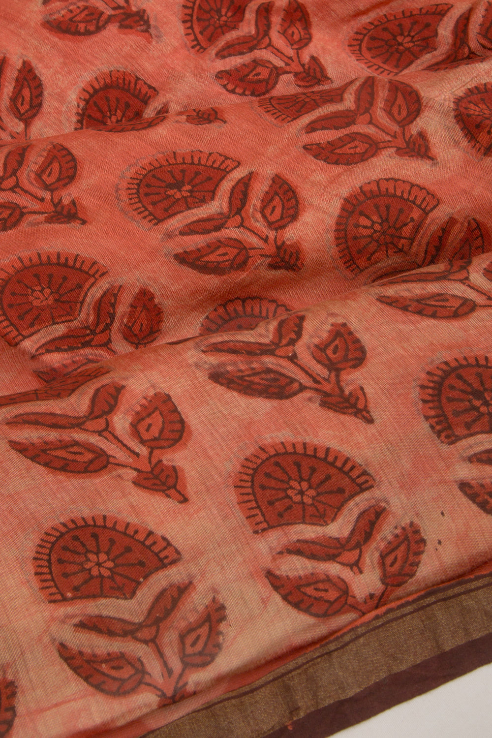Chanderi Cotton Floral Printed Orange Saree