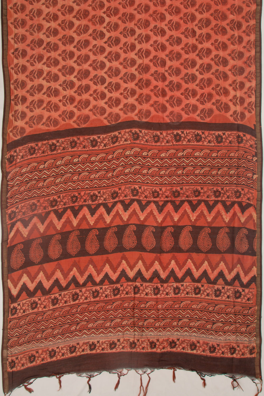 Chanderi Cotton Floral Printed Orange Saree