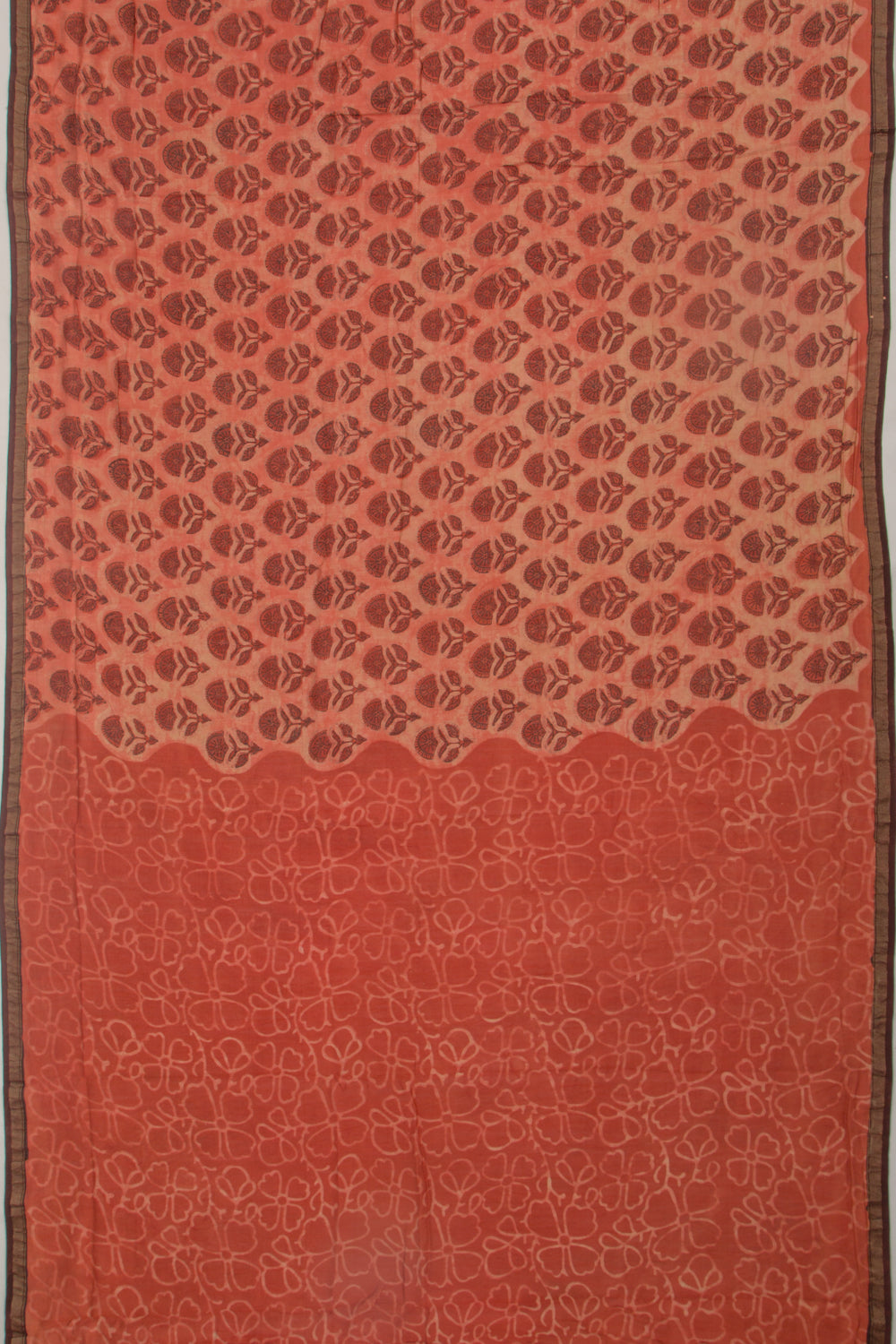 Chanderi Cotton Floral Printed Orange Saree