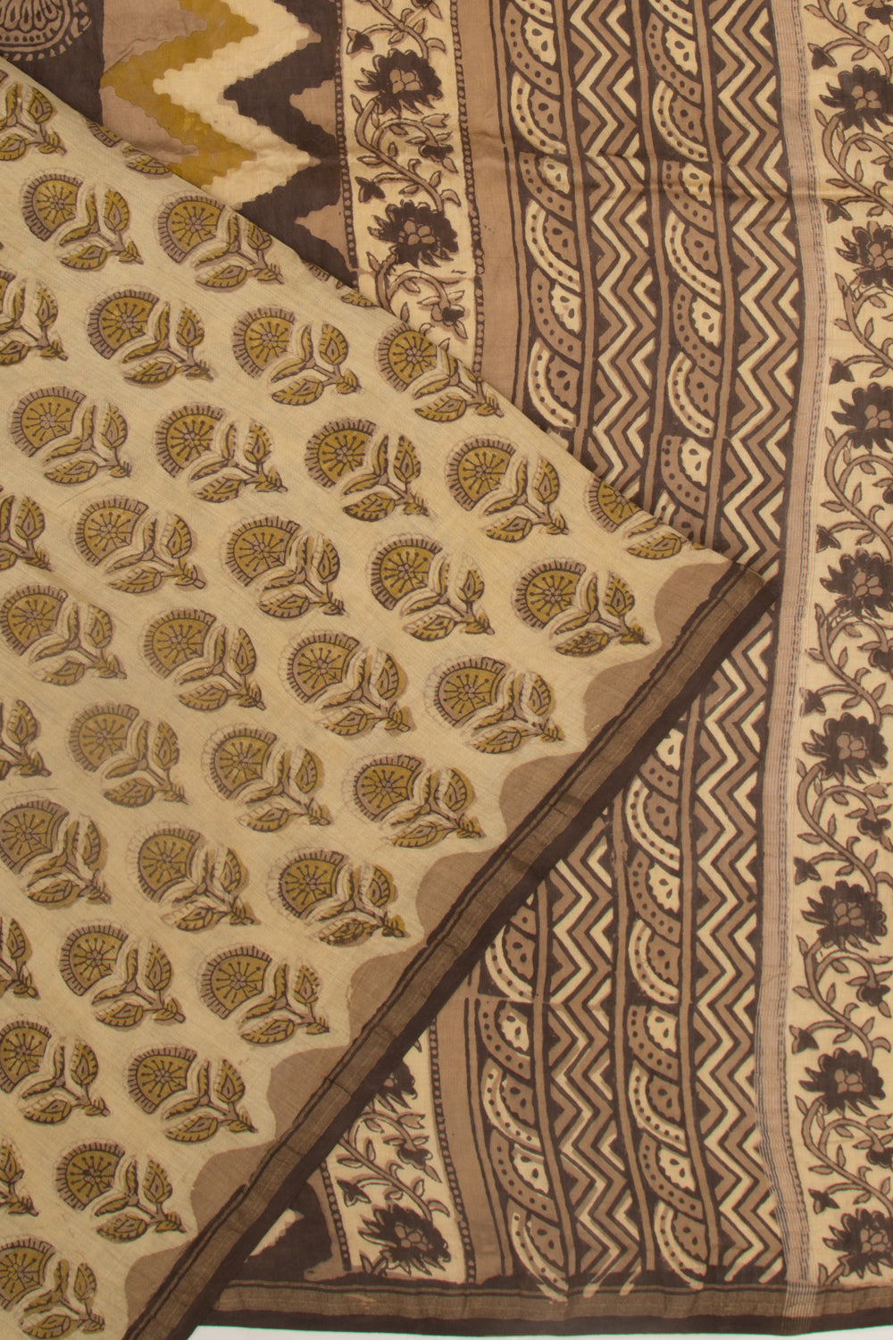 Chanderi Cotton Floral Printed Cream Saree