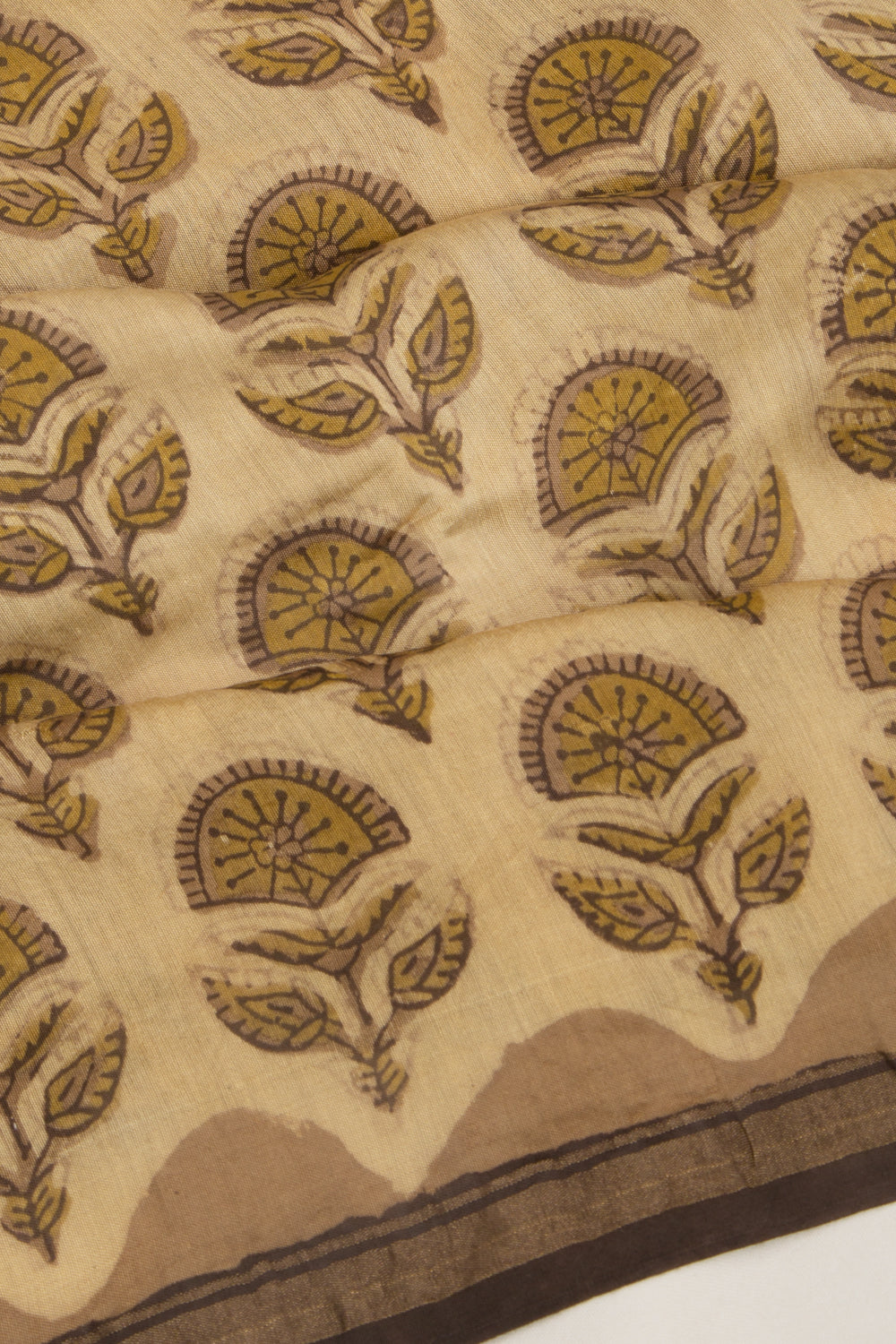 Chanderi Cotton Floral Printed Cream Saree