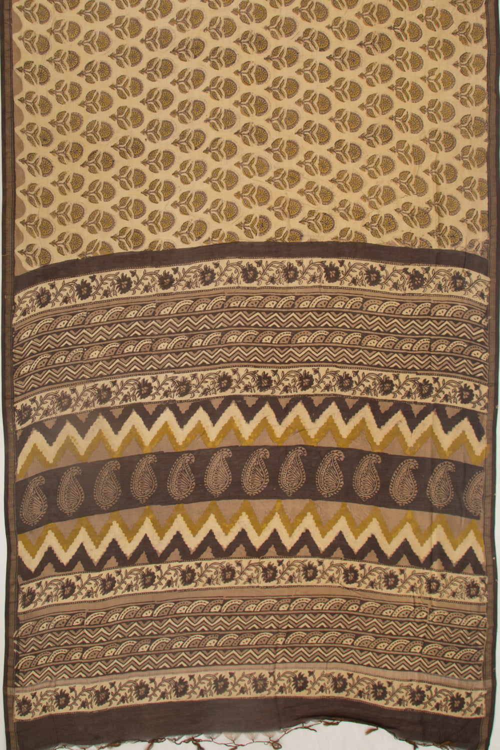 Chanderi Cotton Floral Printed Cream Saree