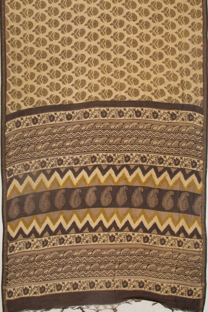 Chanderi Cotton Floral Printed Cream Saree