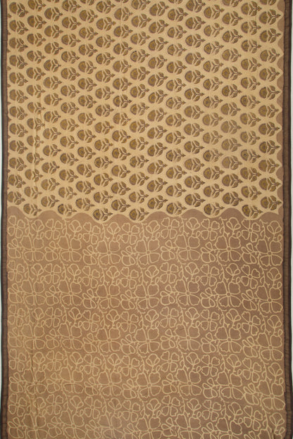 Chanderi Cotton Floral Printed Cream Saree