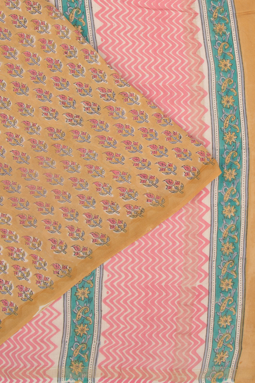 Chanderi Cotton Floral Printed Mustard Yellow Saree