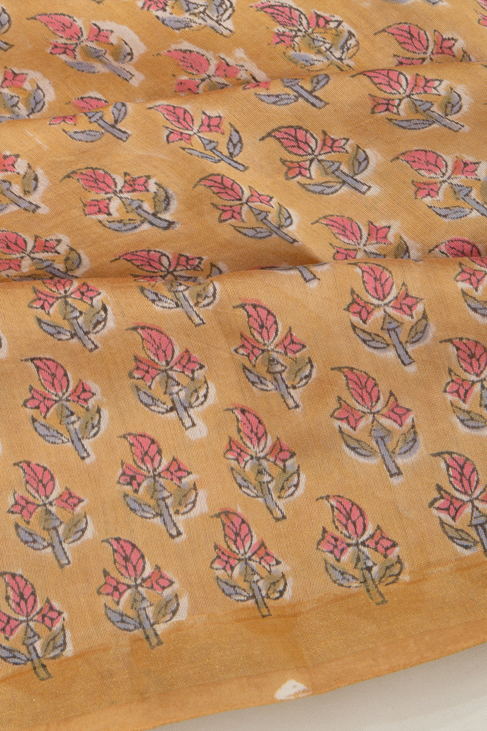 Chanderi Cotton Floral Printed Mustard Yellow Saree