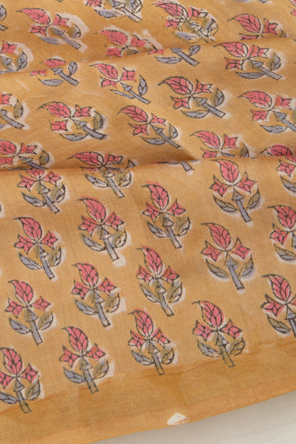 Chanderi Cotton Floral Printed Mustard Yellow Saree