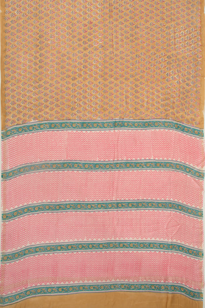 Chanderi Cotton Floral Printed Mustard Yellow Saree