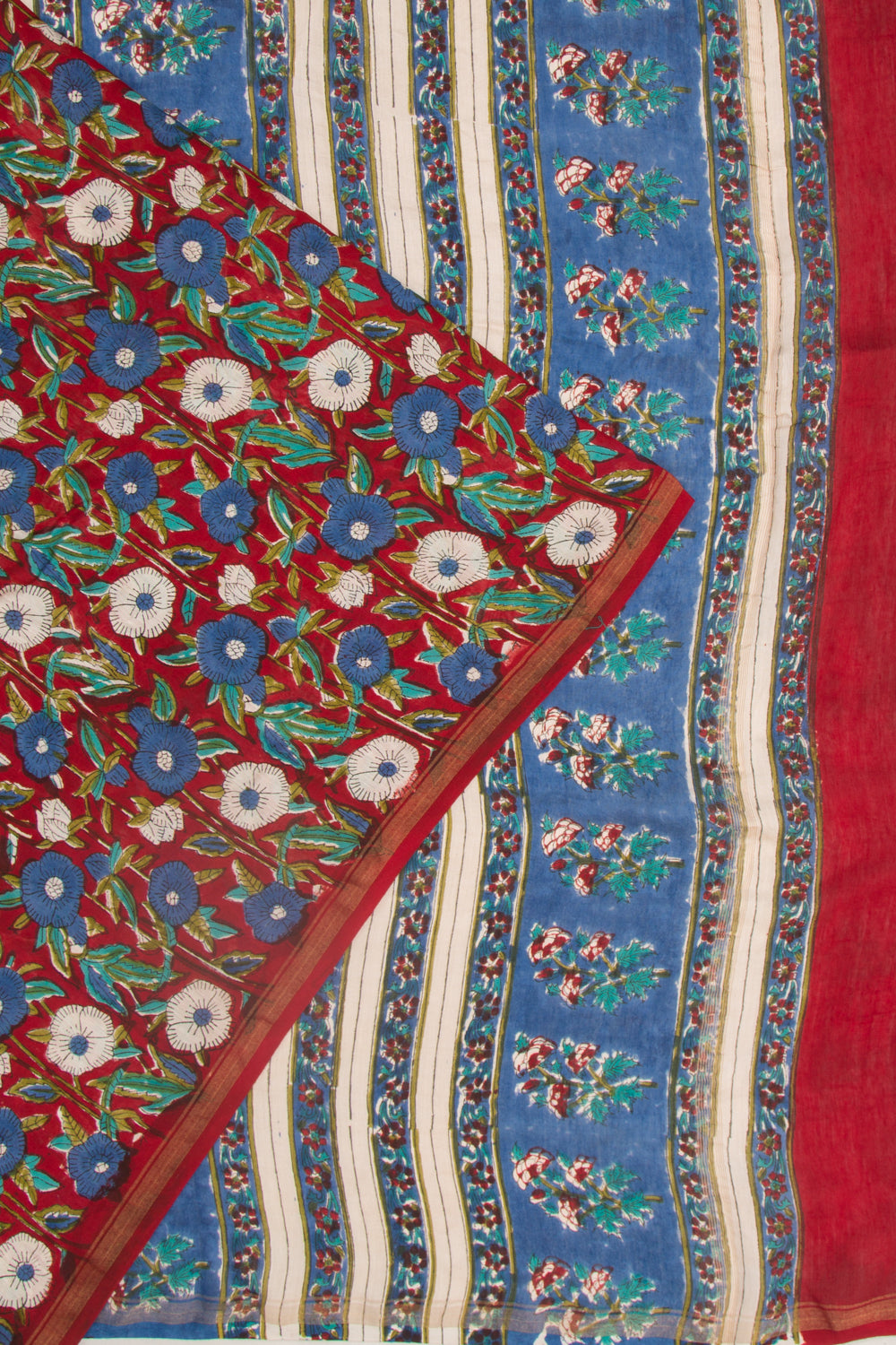 Chanderi Cotton Floral Printed Red Saree
