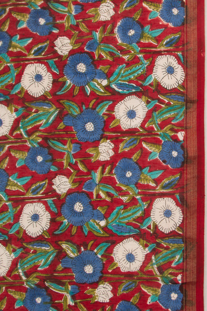 Chanderi Cotton Floral Printed Red Saree