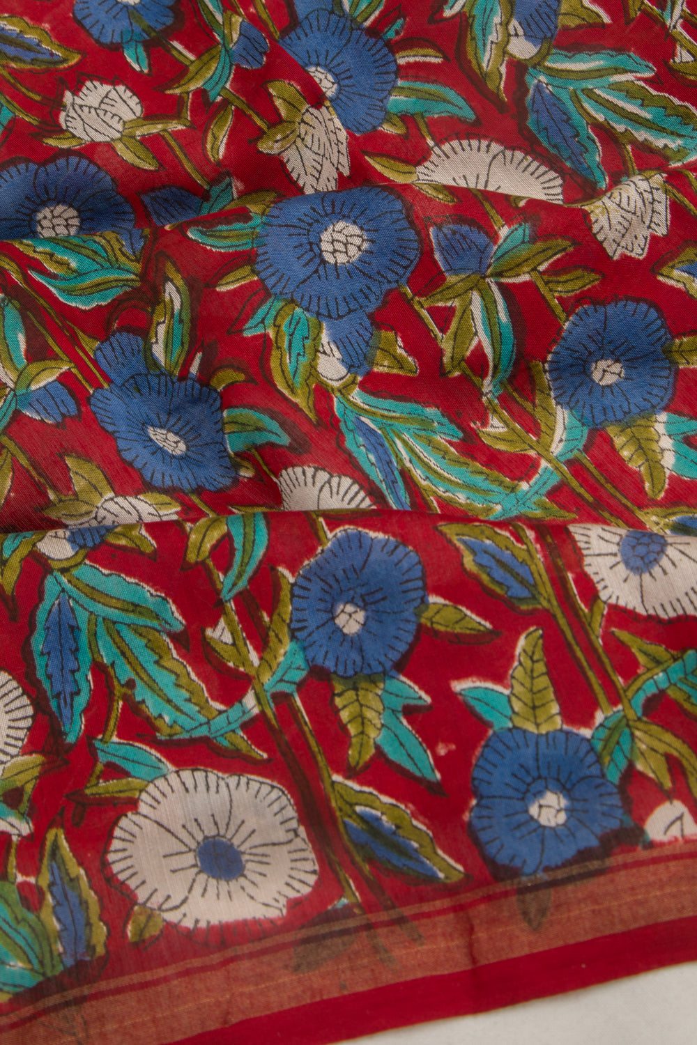 Chanderi Cotton Floral Printed Red Saree