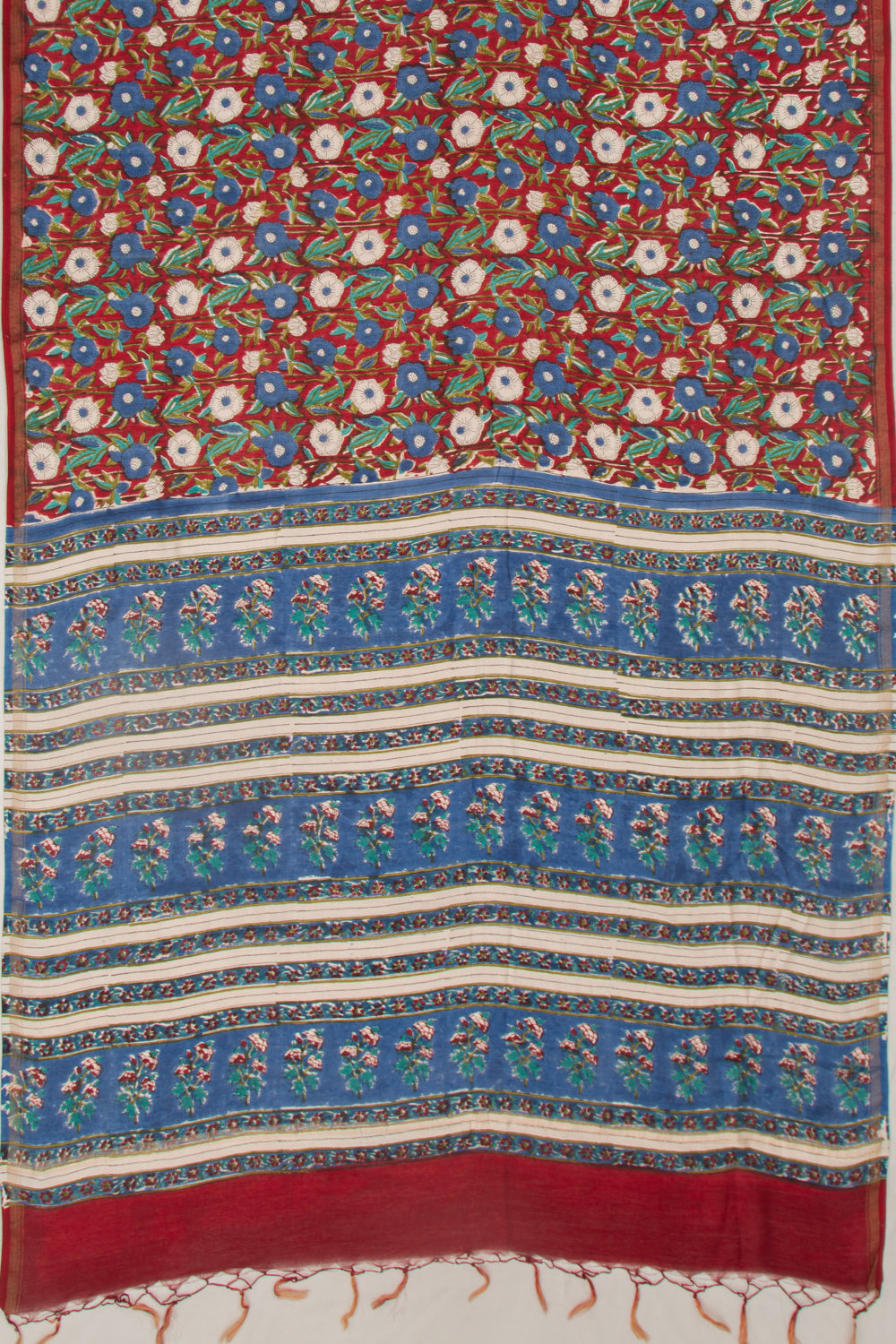 Chanderi Cotton Floral Printed Red Saree