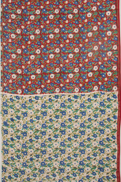 Chanderi Cotton Floral Printed Red Saree