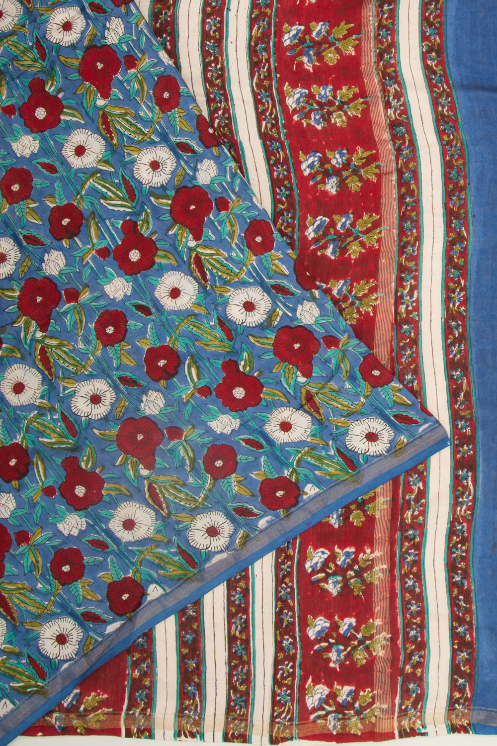 Chanderi Cotton Floral Printed Blue Saree