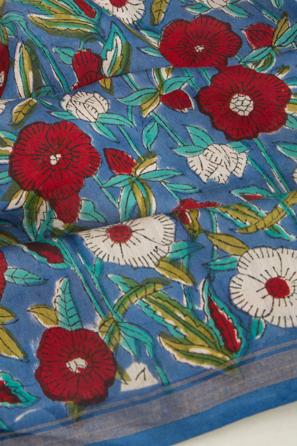 Chanderi Cotton Floral Printed Blue Saree