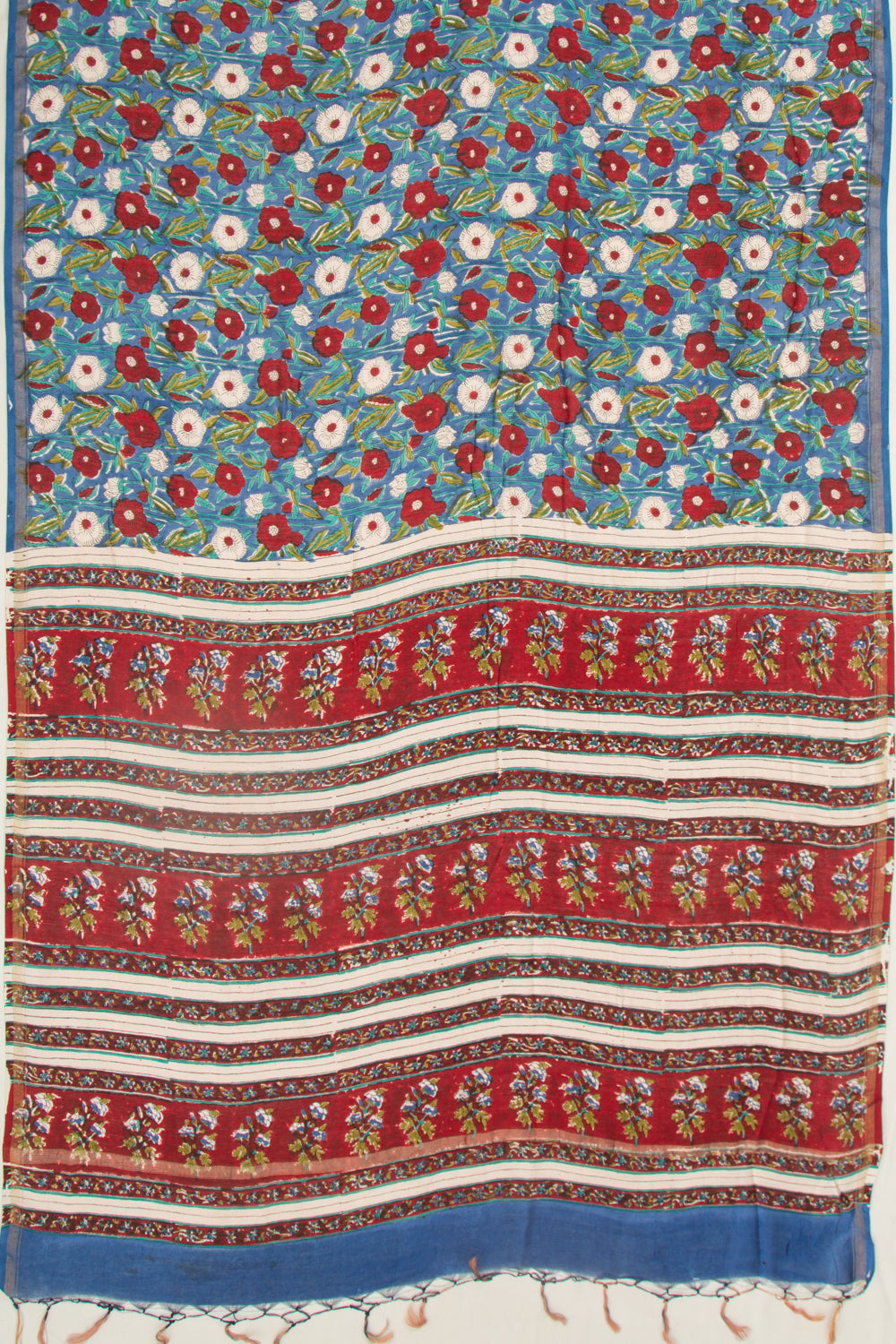 Chanderi Cotton Floral Printed Blue Saree