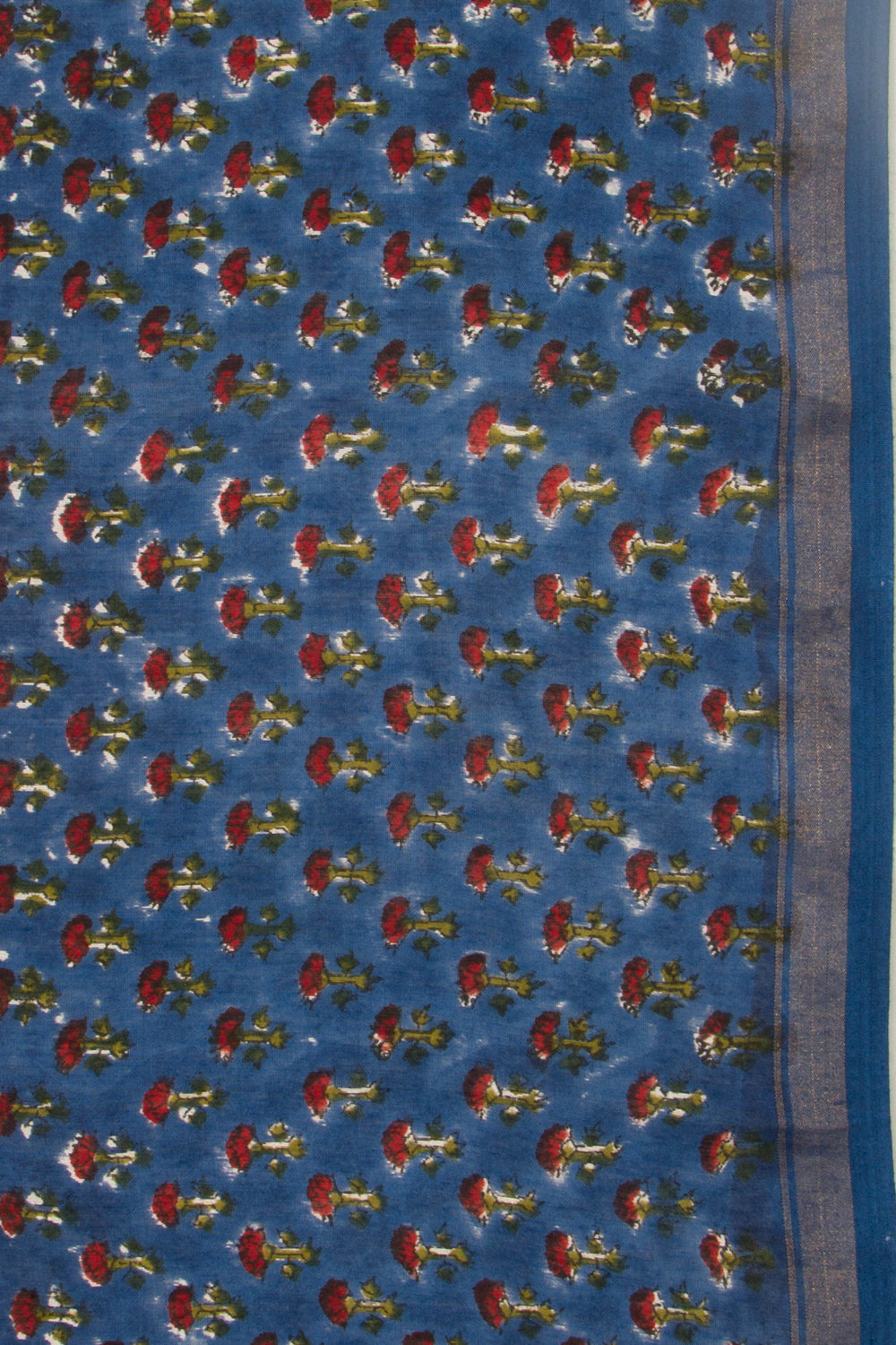 Chanderi Cotton Floral Printed Blue Saree