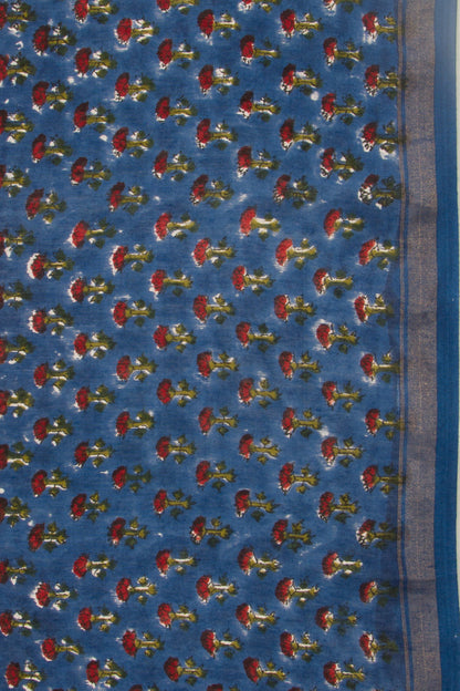 Chanderi Cotton Floral Printed Blue Saree