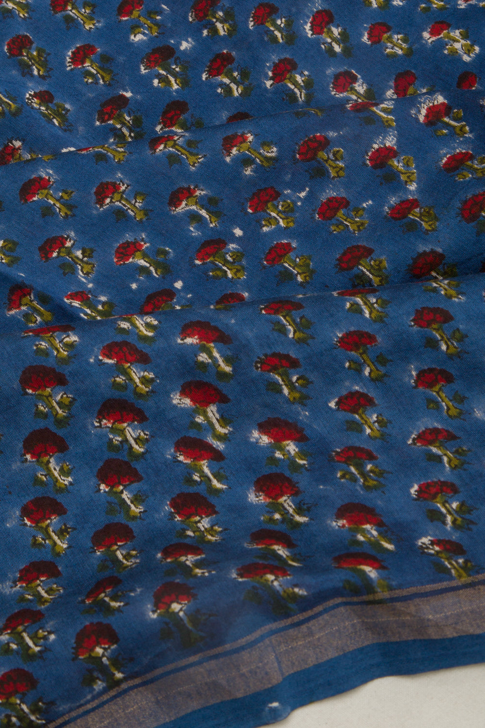 Chanderi Cotton Floral Printed Blue Saree