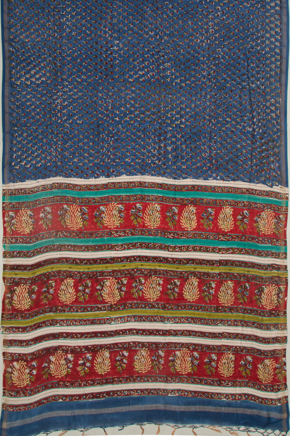 Chanderi Cotton Floral Printed Blue Saree