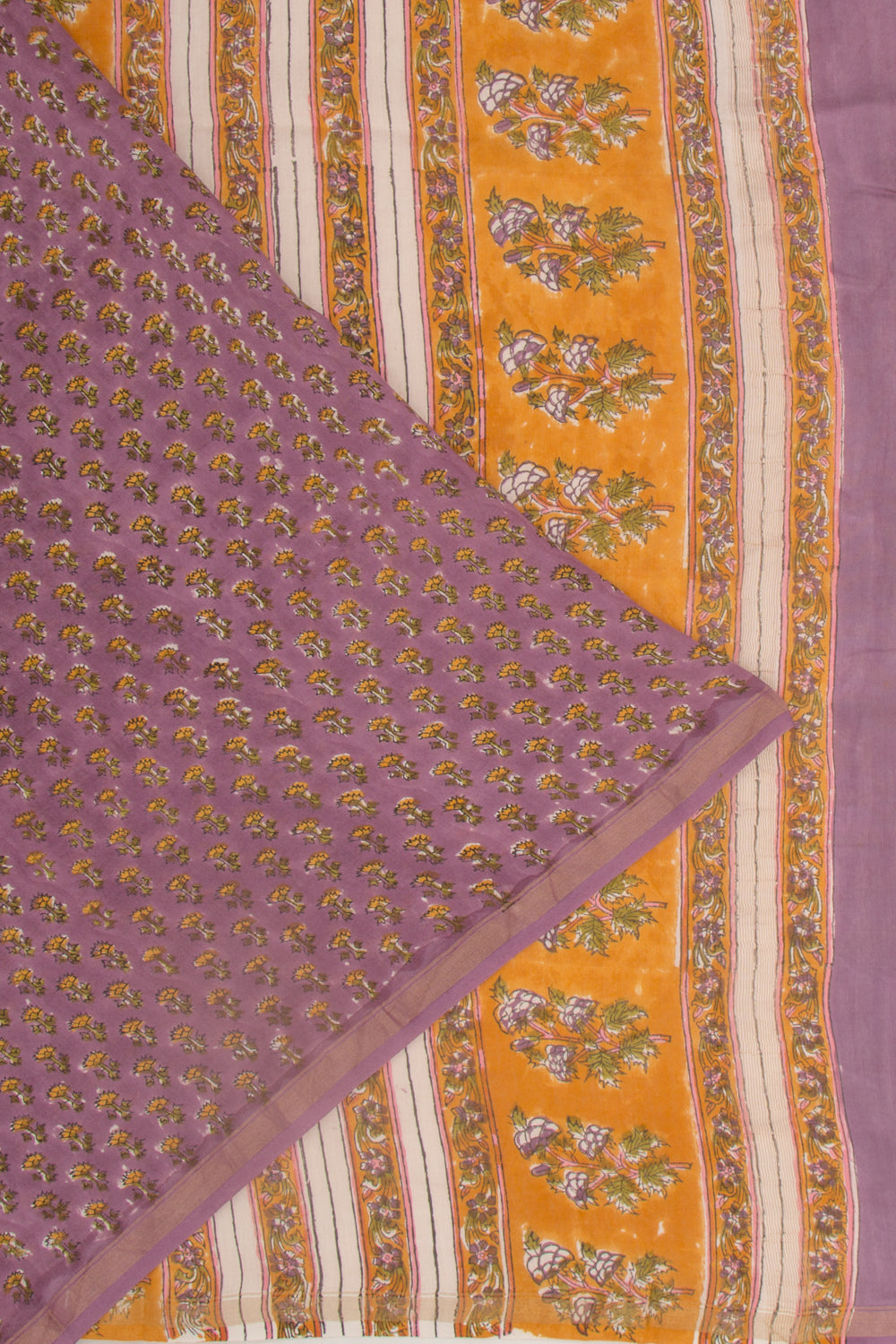 Chanderi Cotton Floral Printed Lavender Saree