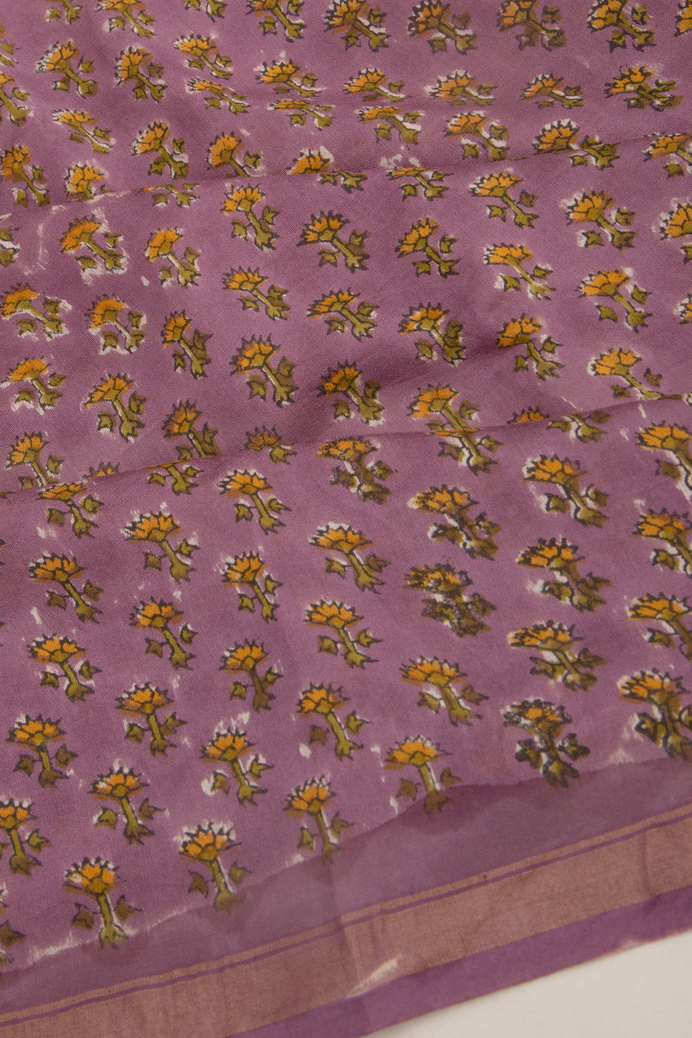 Chanderi Cotton Floral Printed Lavender Saree