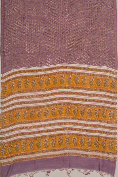 Chanderi Cotton Floral Printed Lavender Saree