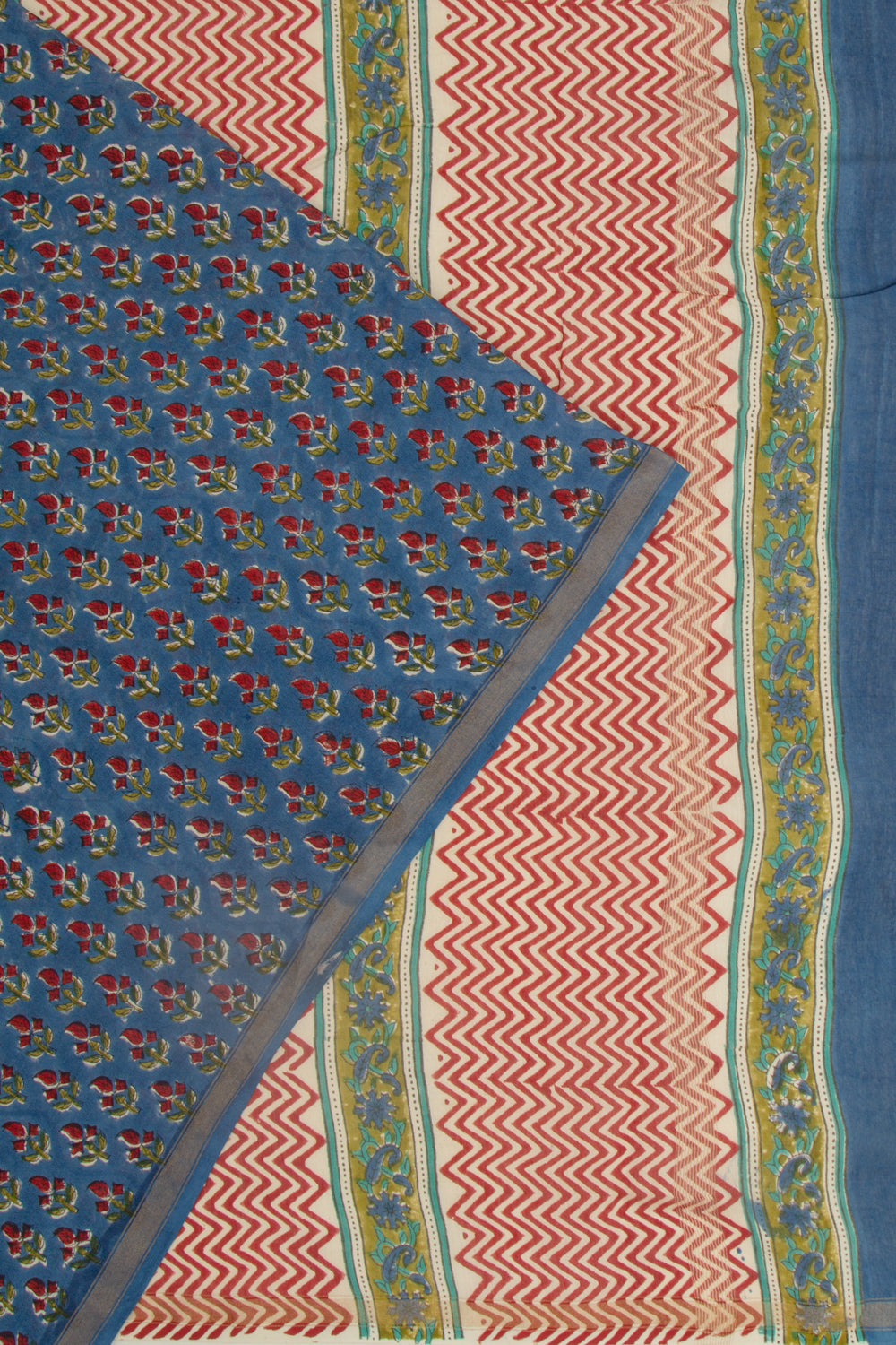 Chanderi Cotton Floral Printed Blue Saree