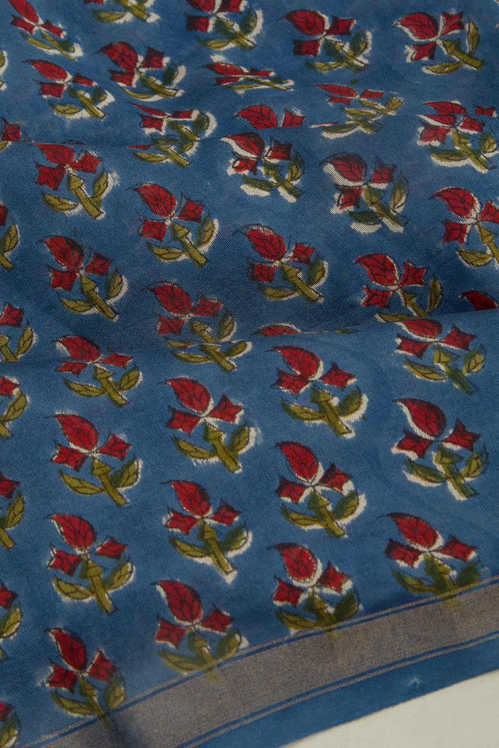 Chanderi Cotton Floral Printed Blue Saree