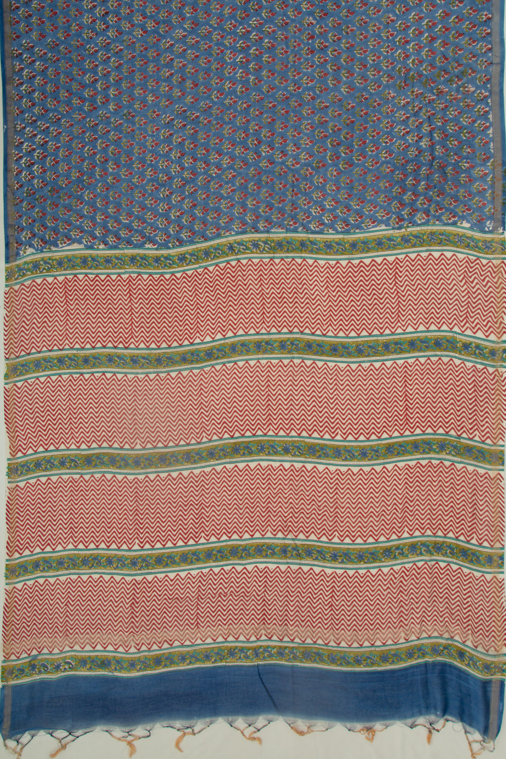 Chanderi Cotton Floral Printed Blue Saree