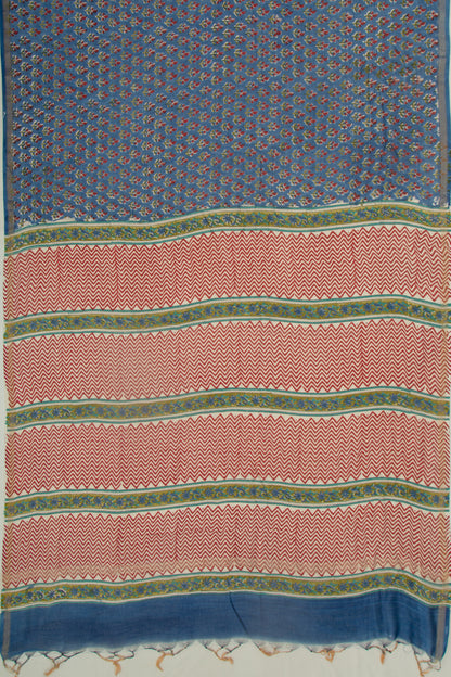 Chanderi Cotton Floral Printed Blue Saree