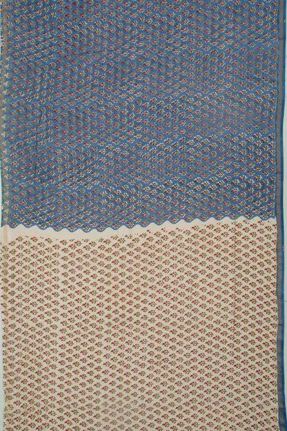 Chanderi Cotton Floral Printed Blue Saree