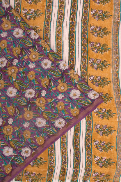 Chanderi Cotton Floral Printed Lilac Saree
