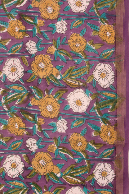Chanderi Cotton Floral Printed Lilac Saree