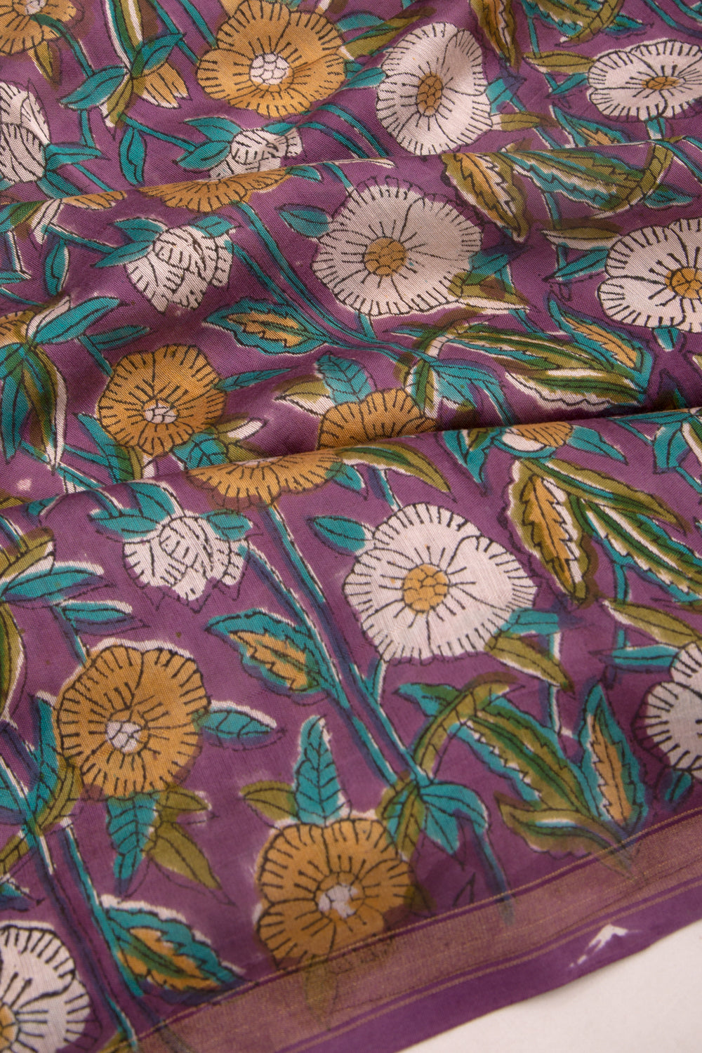 Chanderi Cotton Floral Printed Lilac Saree