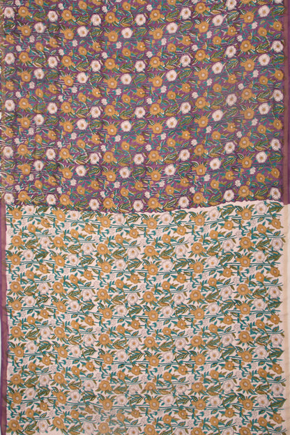 Chanderi Cotton Floral Printed Lilac Saree