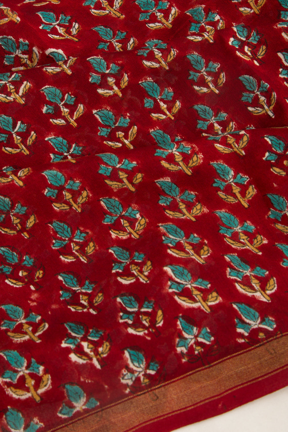 Chanderi Cotton Floral Printed Red Saree
