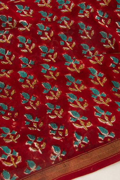 Chanderi Cotton Floral Printed Red Saree