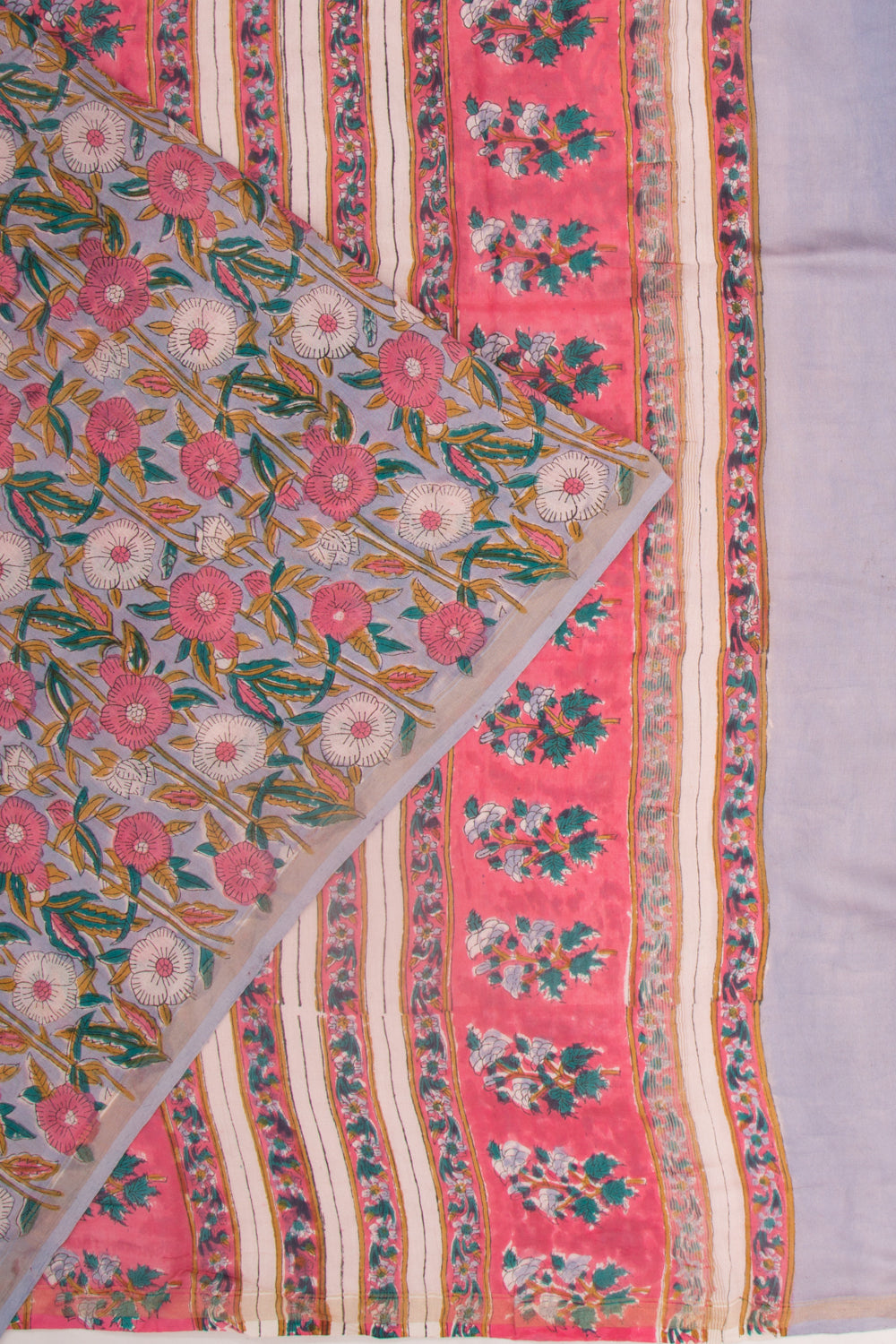 Chanderi Cotton Floral Printed Pastel Blue Saree